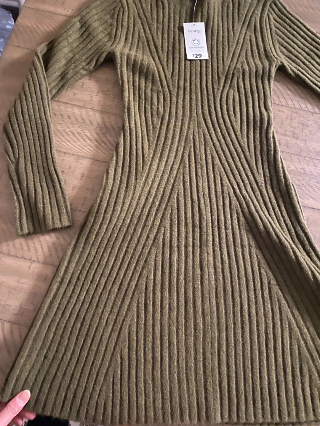 George Women's Long Sleeve Sweater Dress - Olive Green - photo 2