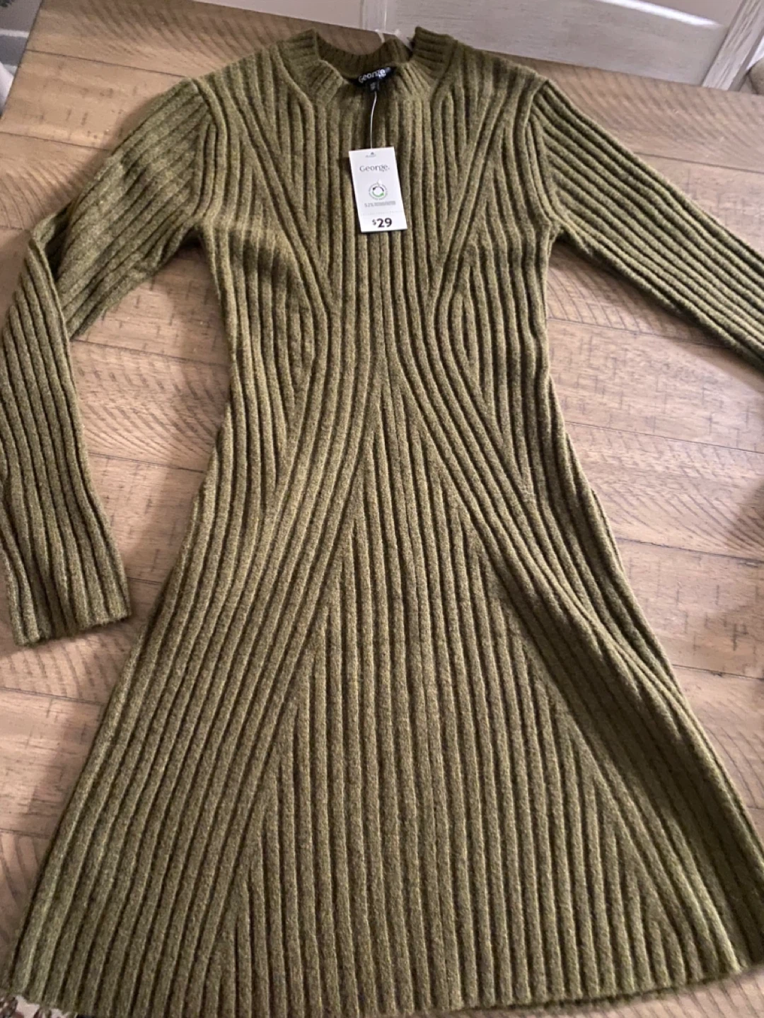 George Women's Long Sleeve Sweater Dress - Olive Green
