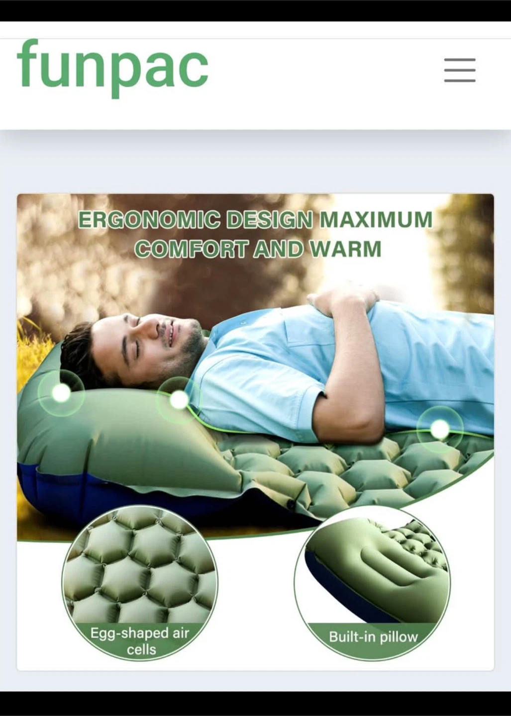 Camping Sleeping Pad, Ultralight Camping Mat with Pillow Built - photo 2