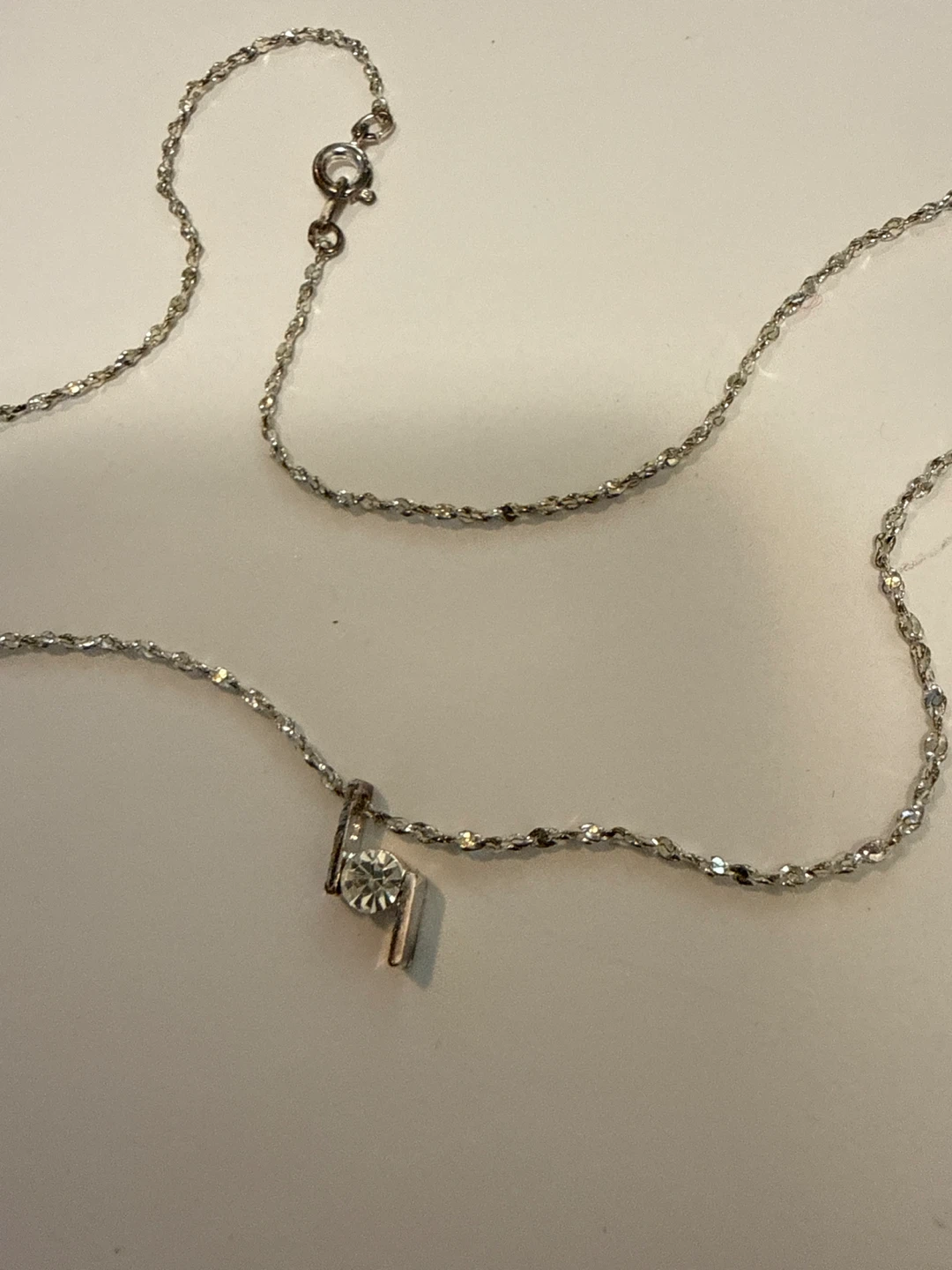 Silver tone pendant necklace with clear stone - photo 2