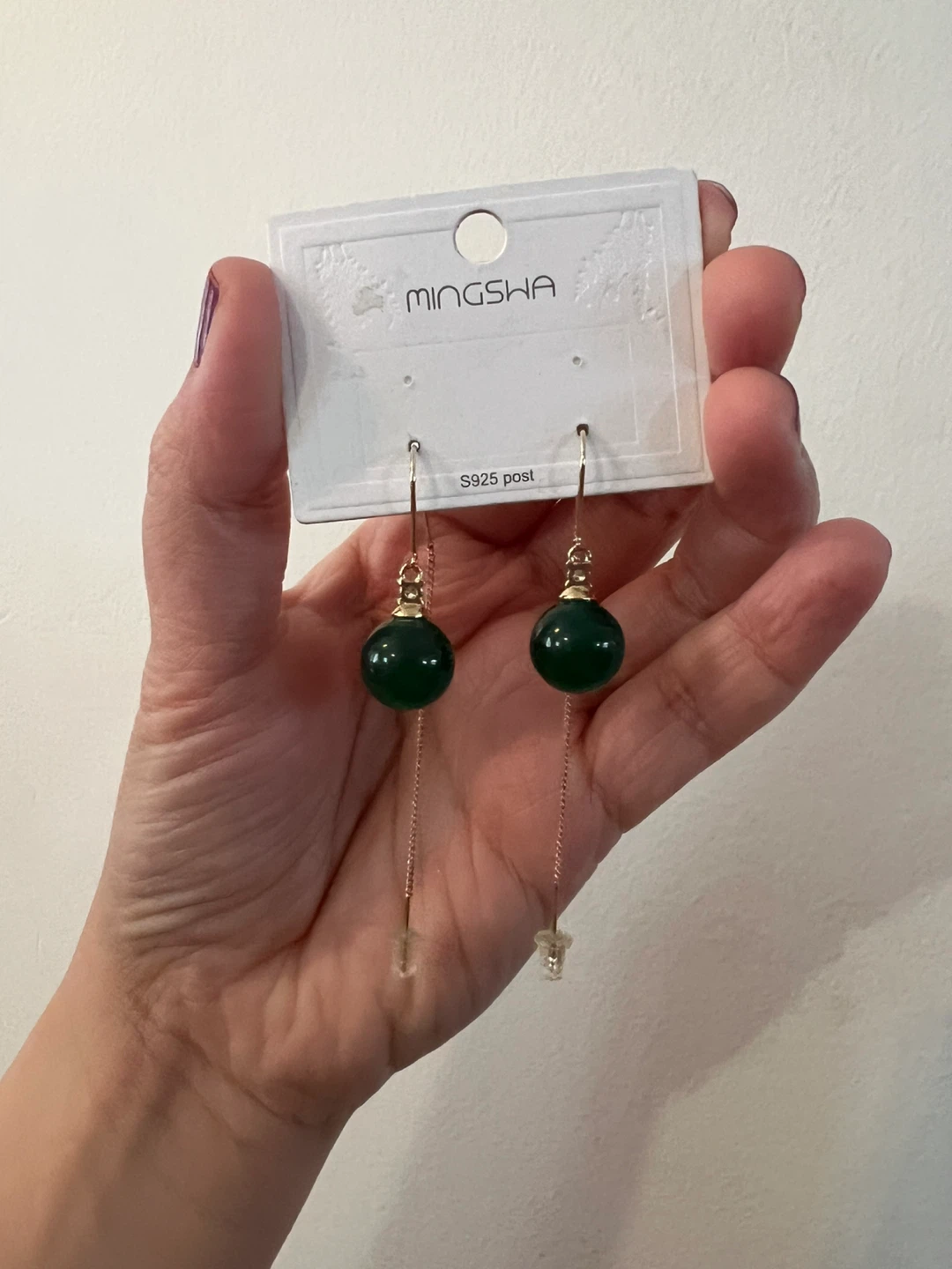 Mingsha Green Ball Dangle Earrings S925 Post