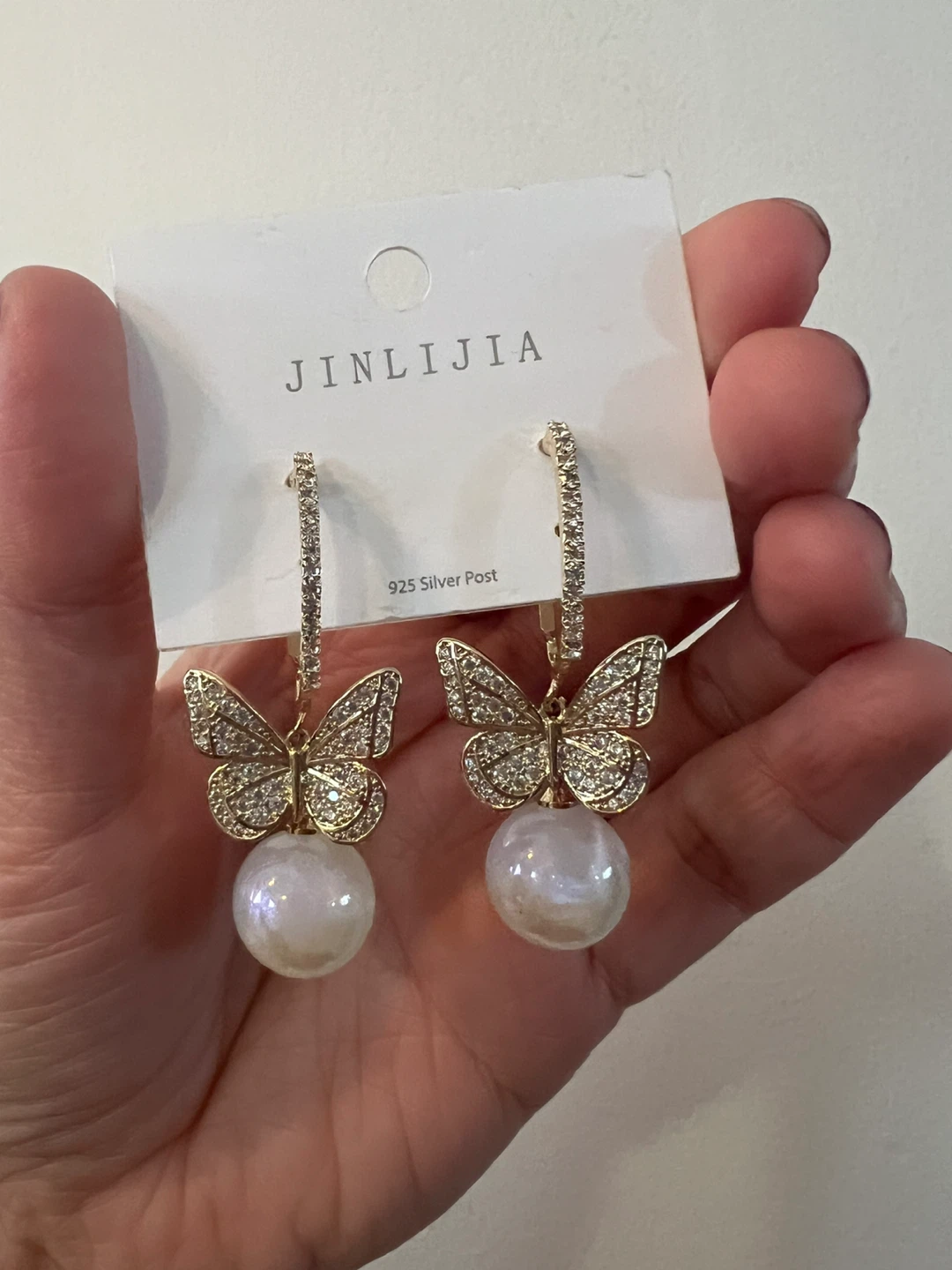 JINLIJIA Butterfly Pearl Drop Earrings