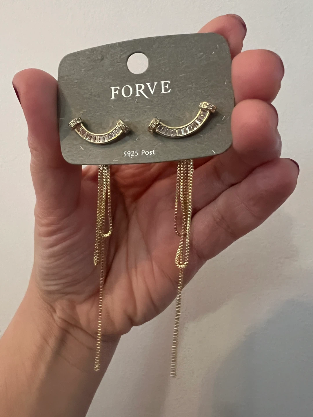 Forve Gold Tone Dangle Earrings with Rhinestones
