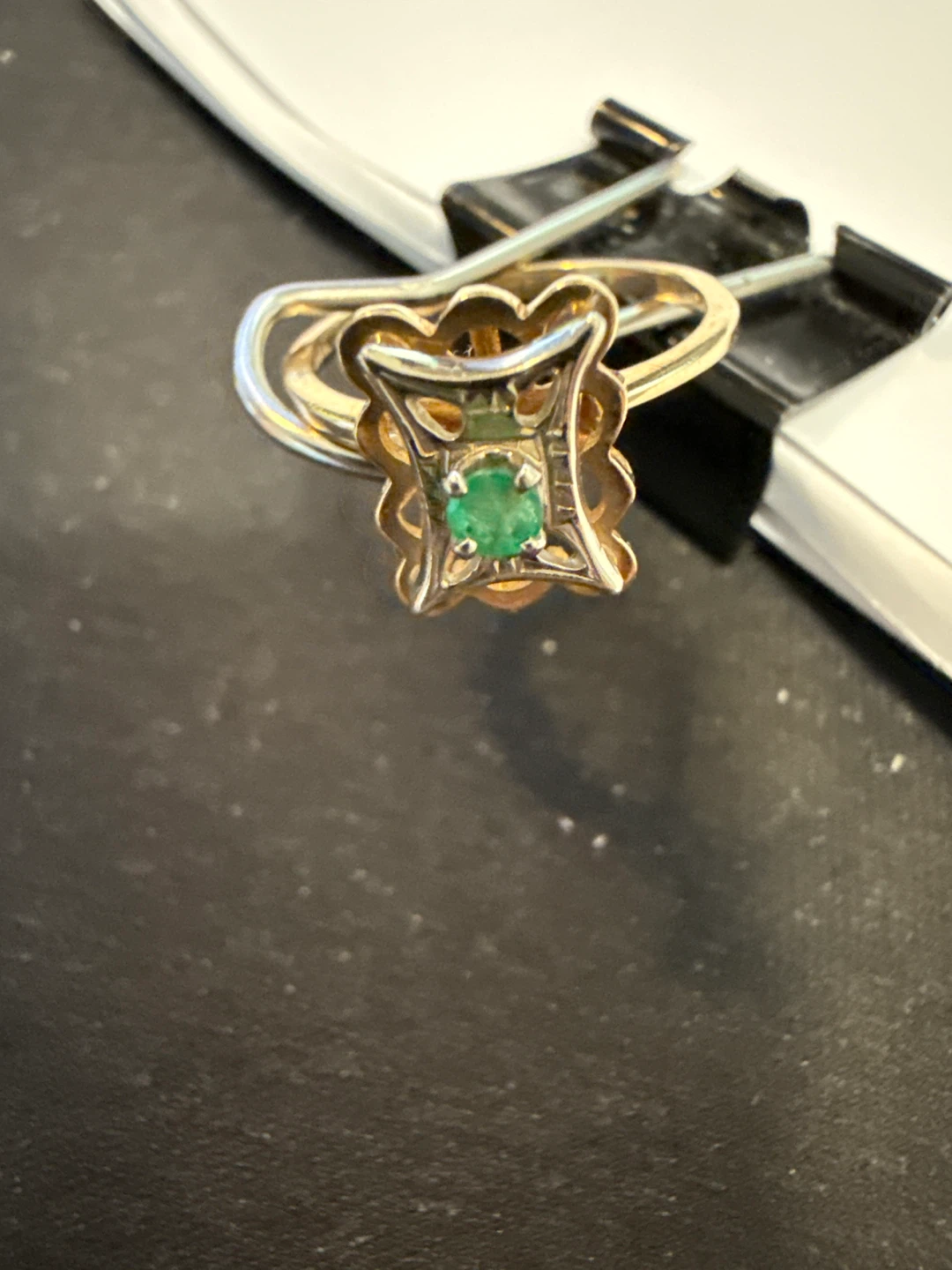 Gold Tone Ring with Emerald Stone - photo 2
