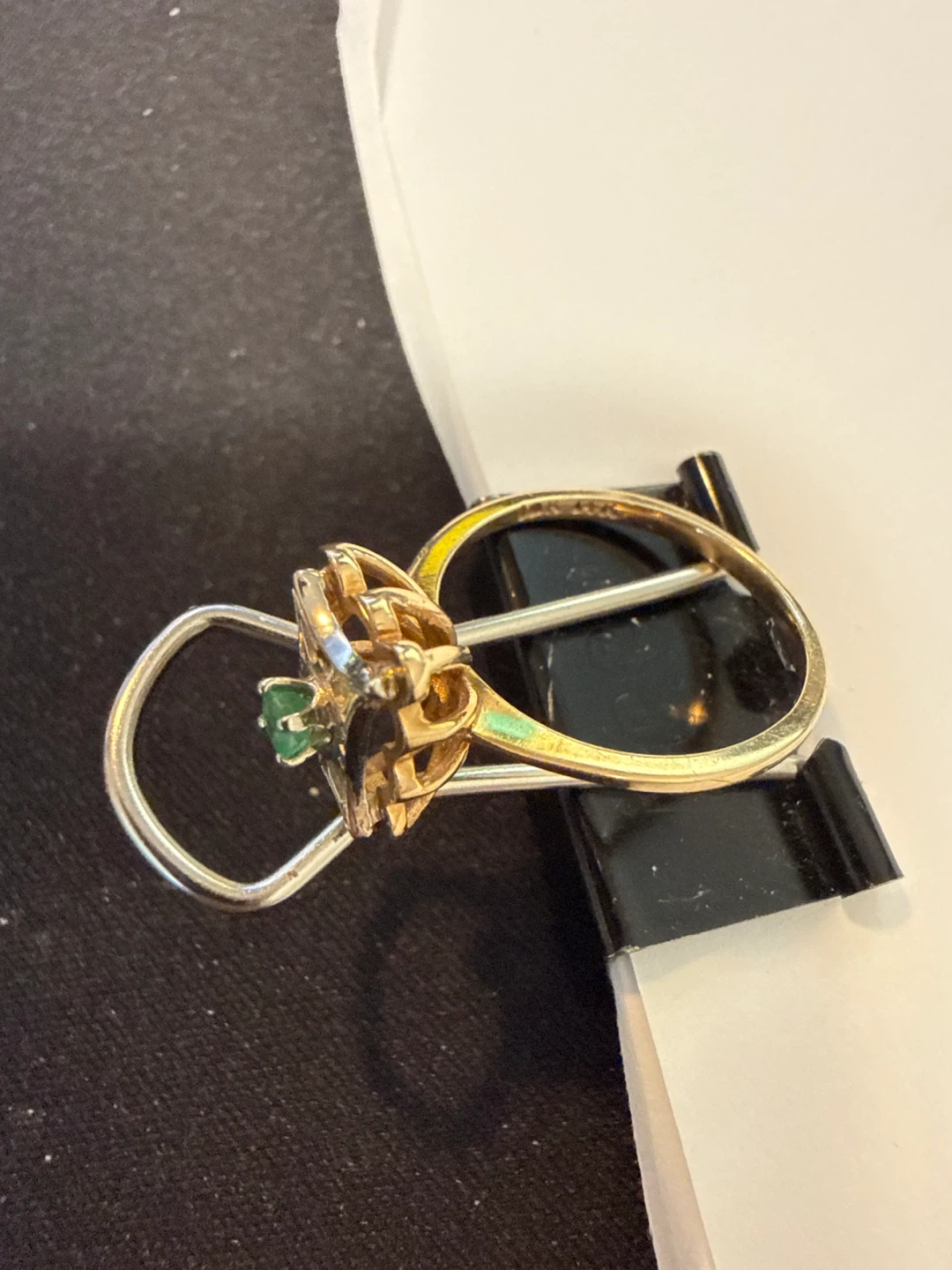 Gold Tone Ring with Emerald Stone