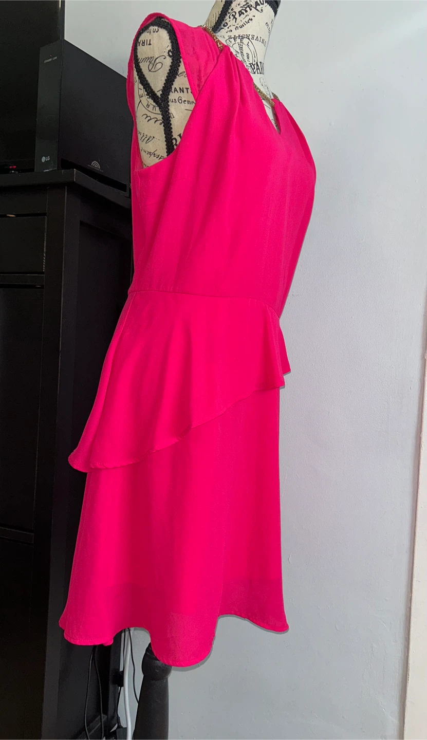 Women's Hot Pink Dress with Gold Chain Detail