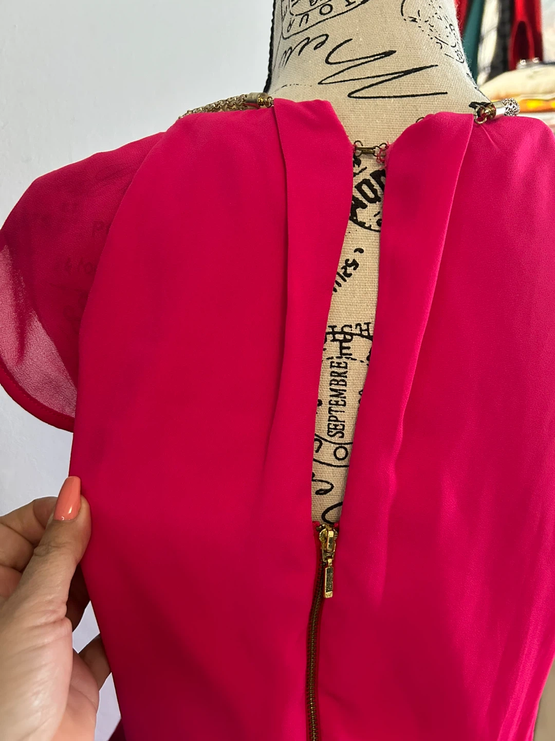 Women's Hot Pink Dress with Gold Chain Detail - photo 5