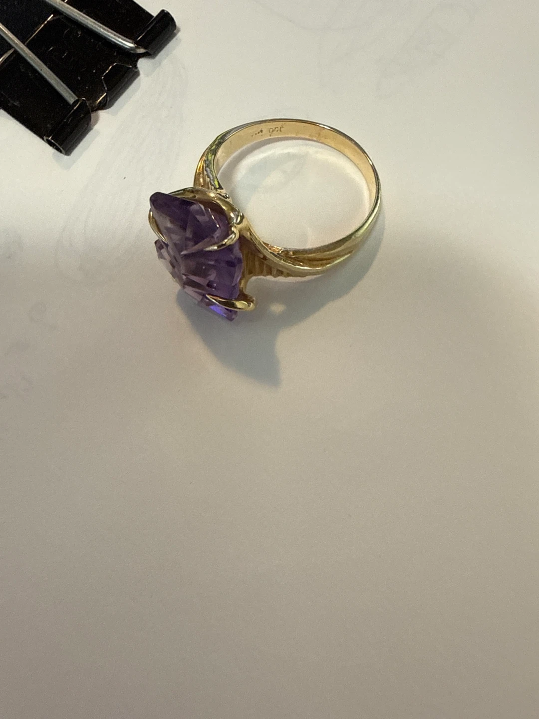 Gold Ring with Carved Amethyst Gemstone