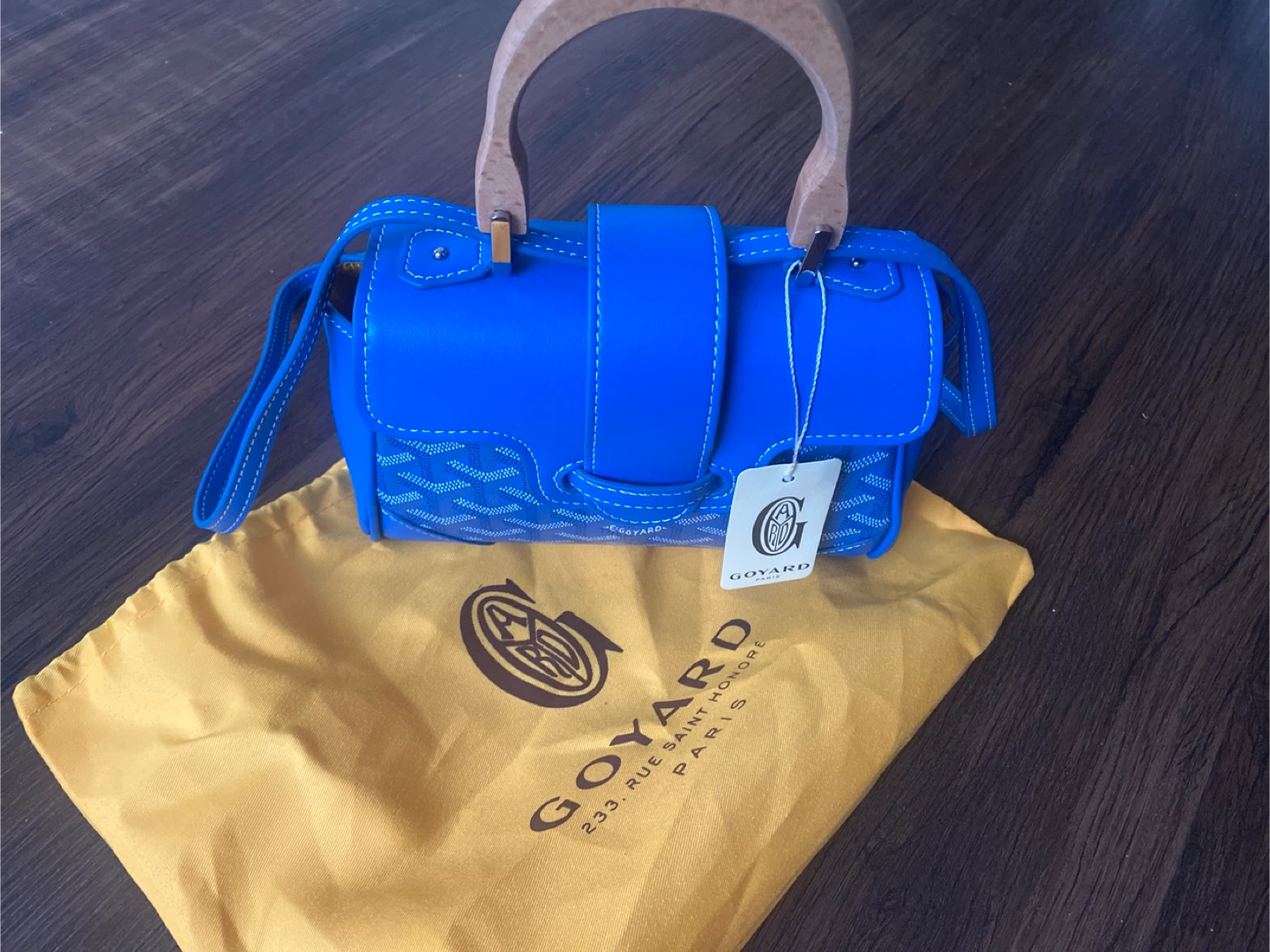Goyard Blue Mini Bag with Wooden Handle