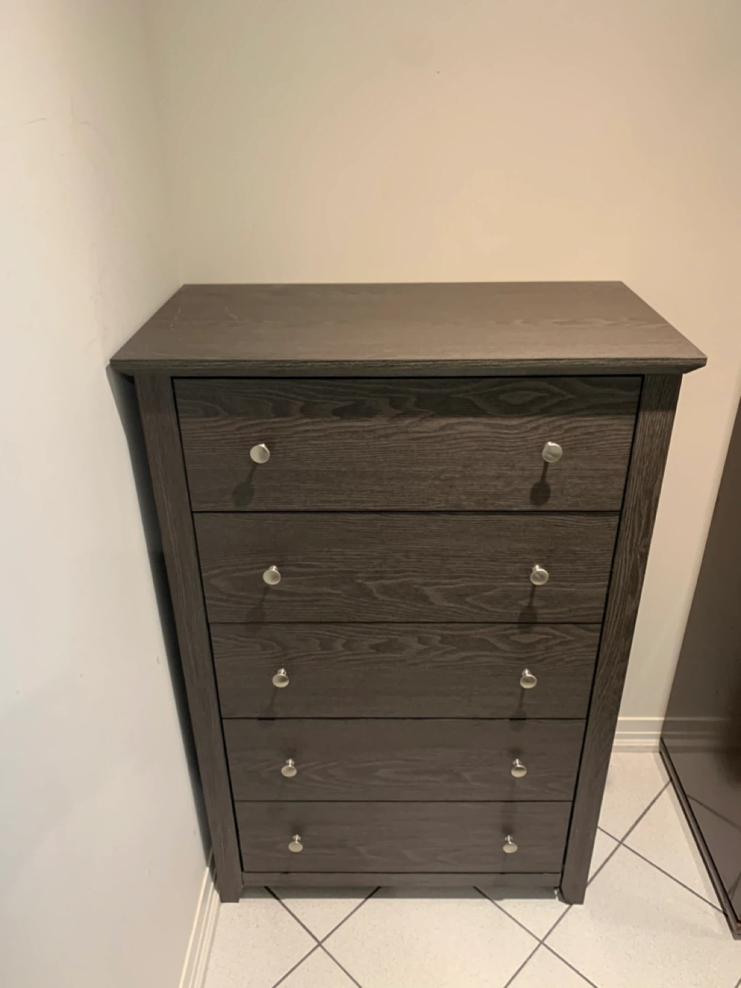 Dark Wood 5-Drawer Tall Dresser