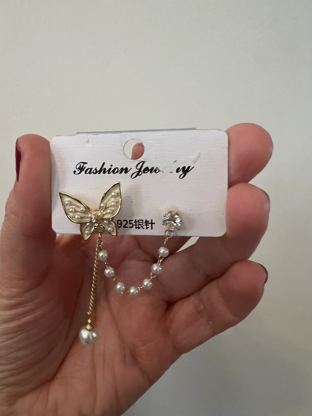 Gold Butterfly Pearl Tassel Ear Cuff Earring S925 posts - photo 2