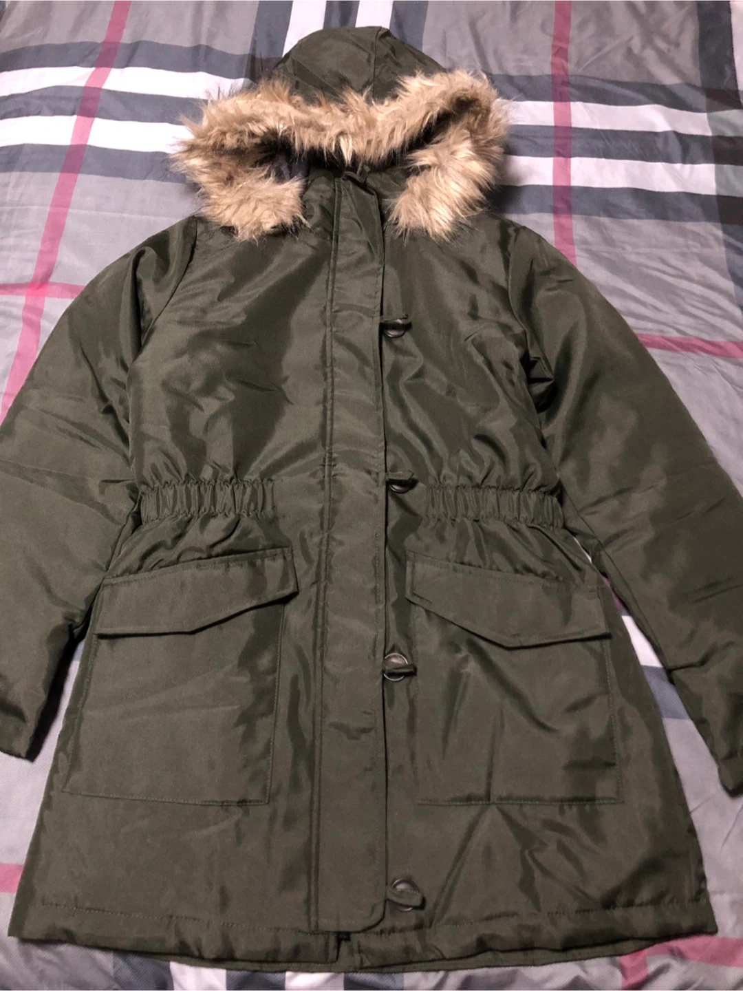 Green Parka Jacket with Fur Hood