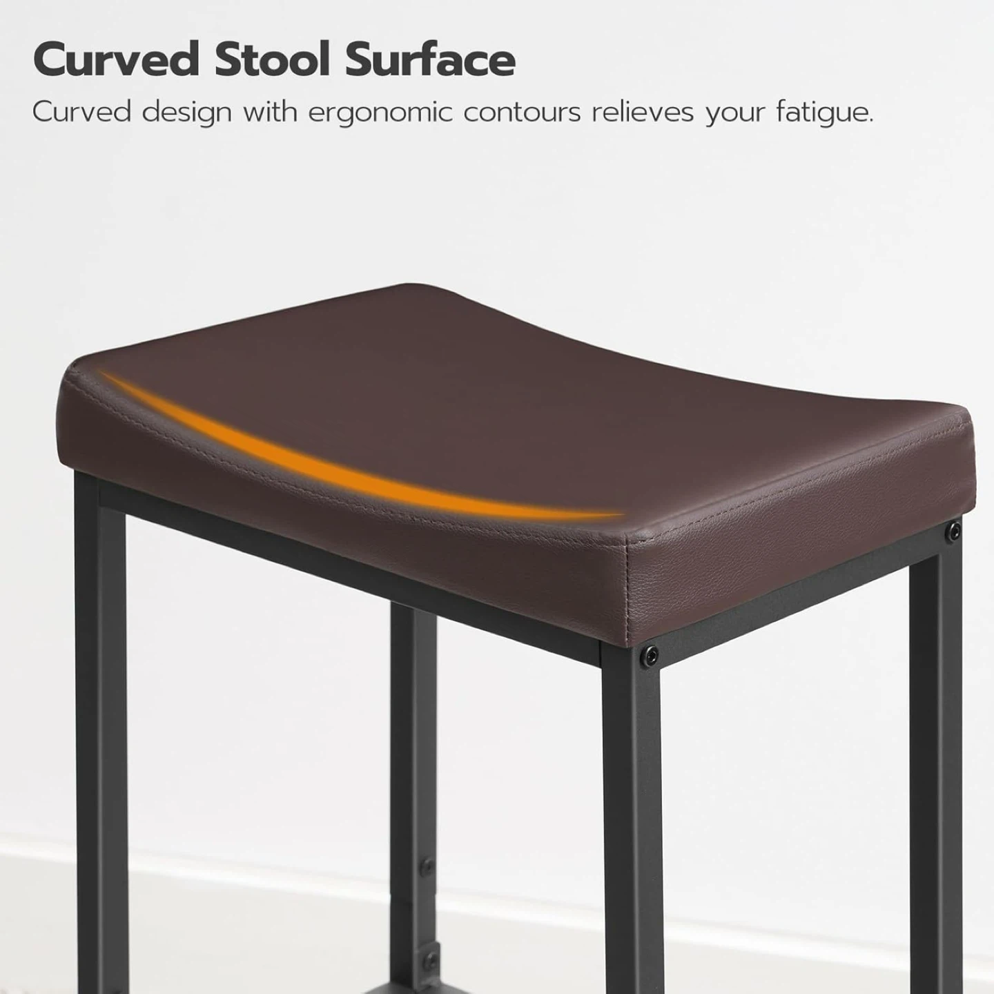 Set of 2 Bar Stools - Brown Faux Leather and Black Metal - photo 4