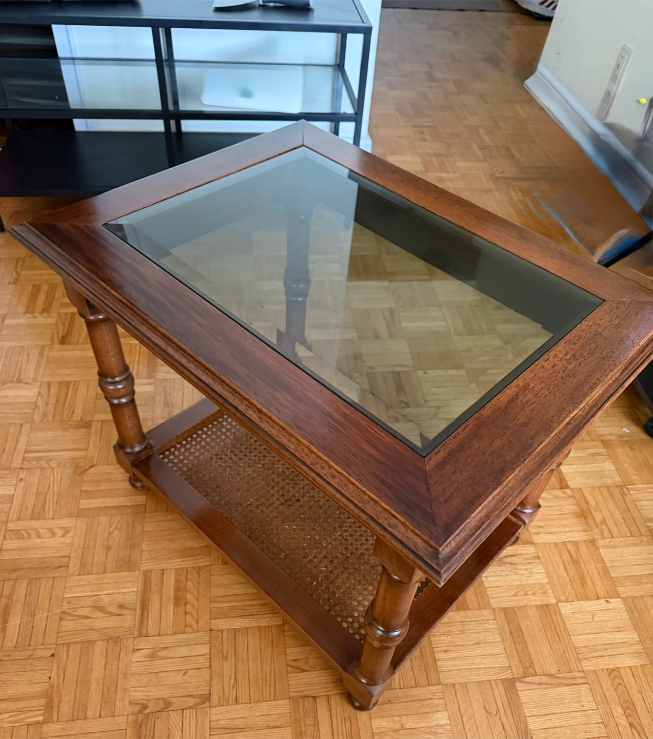 Wooden End Table with Glass Top - photo 2