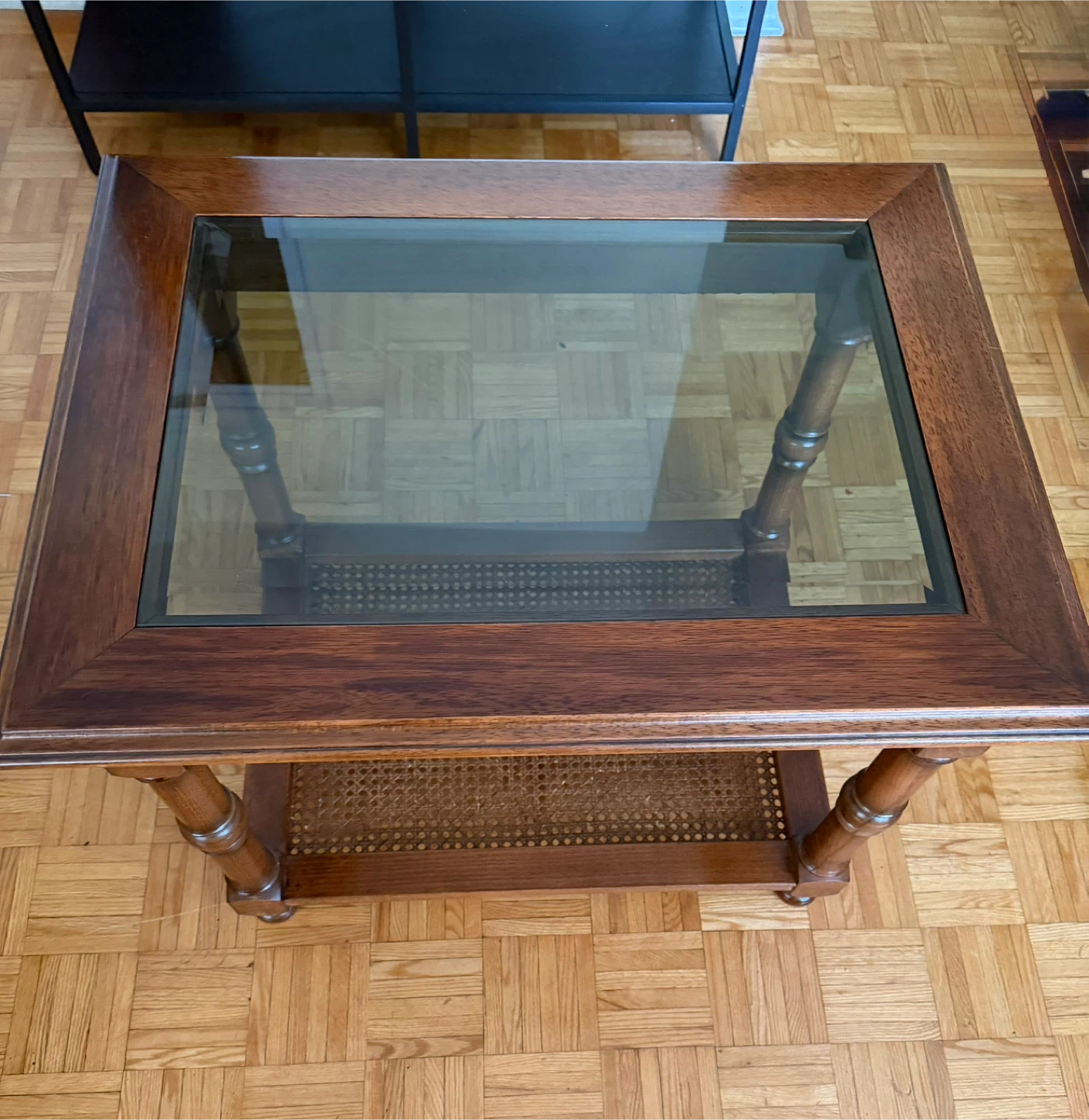 Wooden End Table with Glass Top