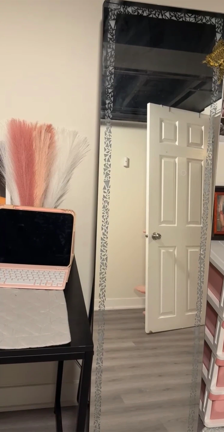 Decorative Full Length Mirror with Geometric Border
