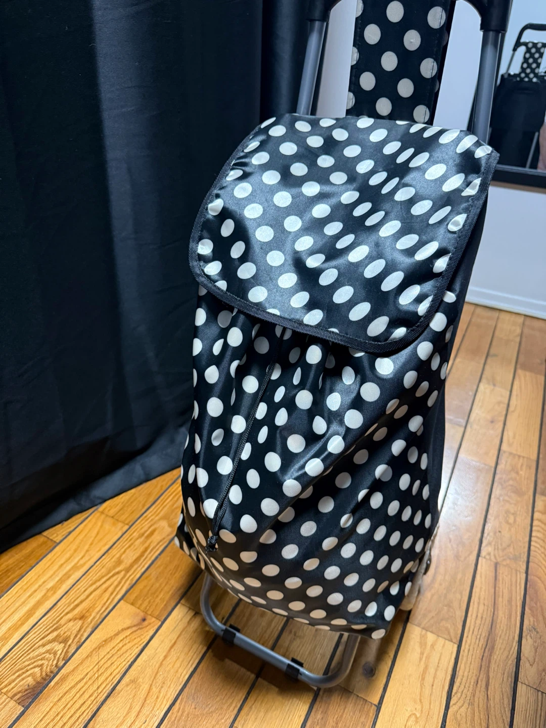 Black and White Polka Dot Rolling Shopping Cart