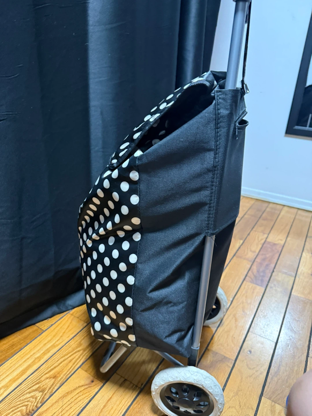 Black and White Polka Dot Rolling Shopping Cart - photo 2