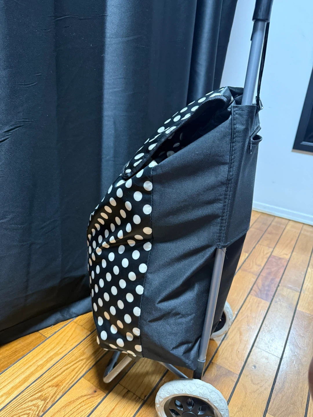 Black and White Polka Dot Rolling Shopping Cart - photo 3