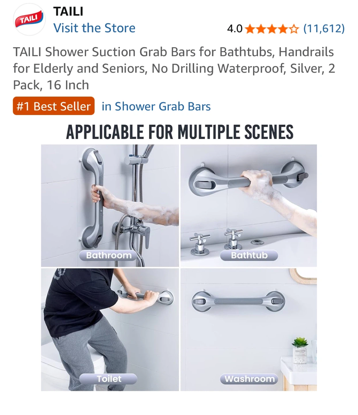 New-TAILI Shower Suction Grab Bar 16" 2 Pack - photo 5
