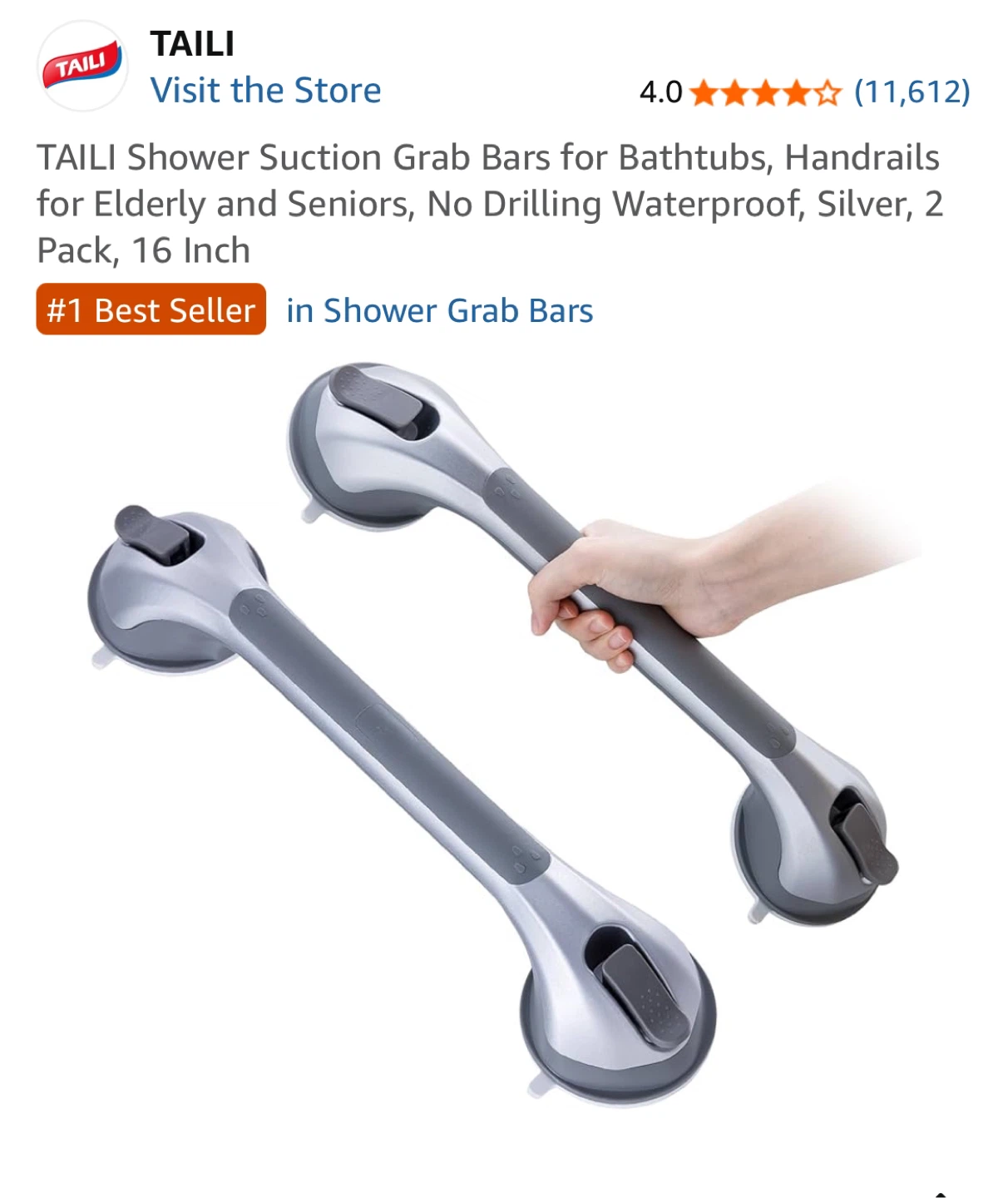 New-TAILI Shower Suction Grab Bar 16" 2 Pack