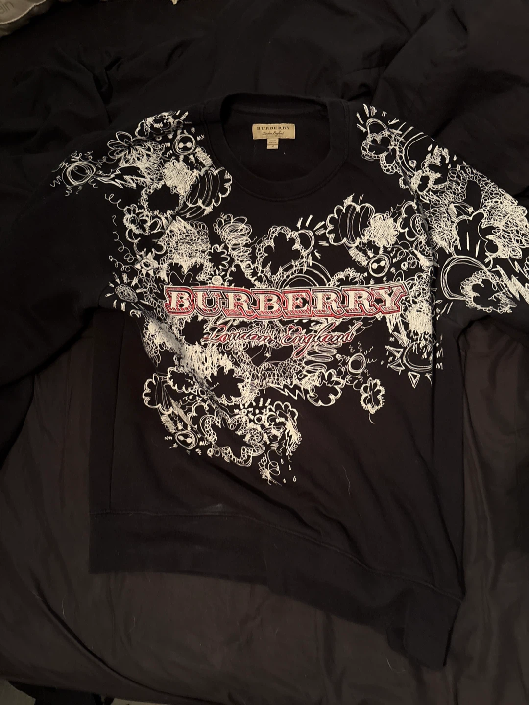 Burberry London England Black Graphic Crewneck Sweatshirt