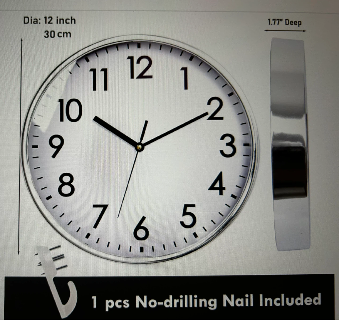 12 Inch Wall Clock - Silver - photo 2