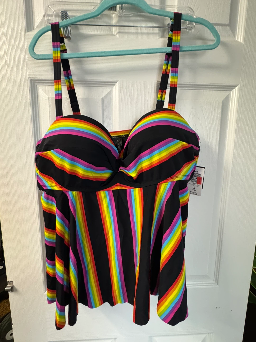 Torrid Black Rainbow Stripe Tankini - Size 2X