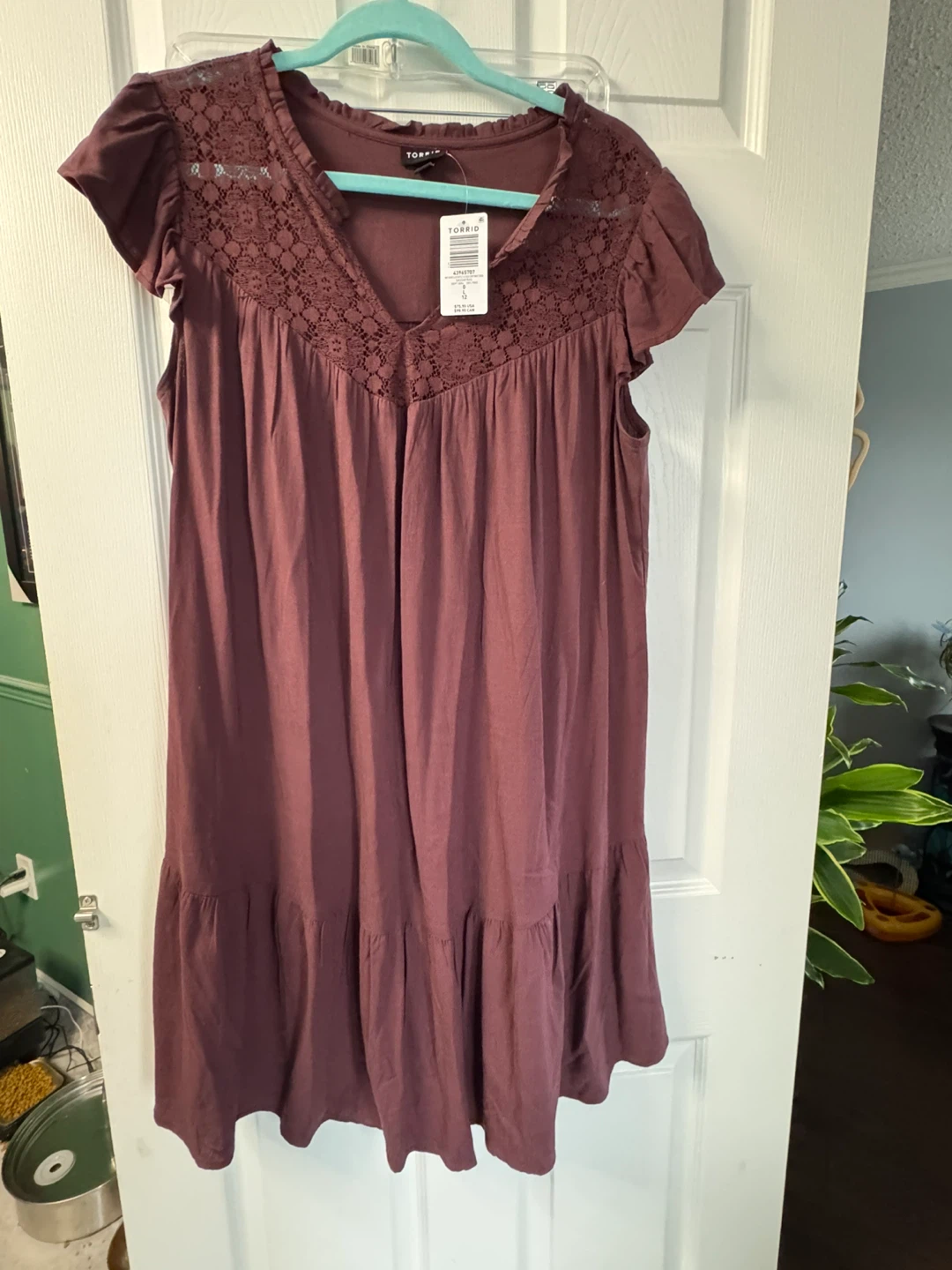 TORRID Burgundy Lace Yoke Ruffle Sleeve Dress