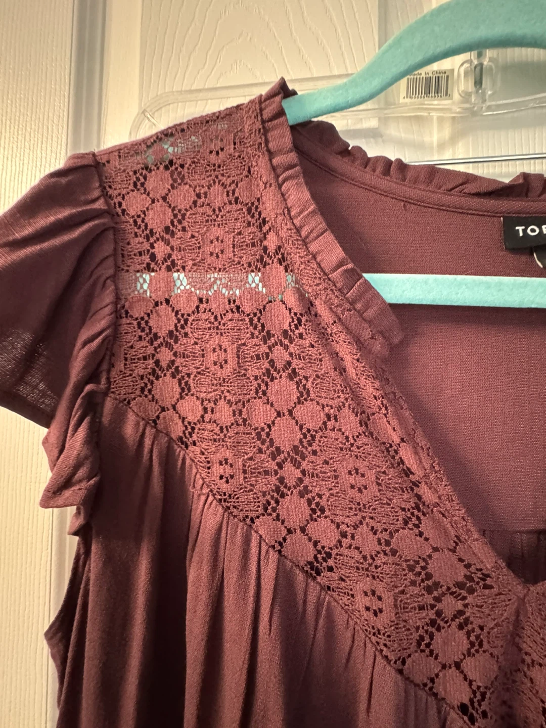 TORRID Burgundy Lace Yoke Ruffle Sleeve Dress - photo 2