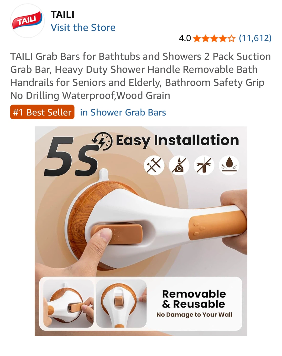 NEW-TAILI Shower Suction Grab Bar 16" 2 Pack - photo 3
