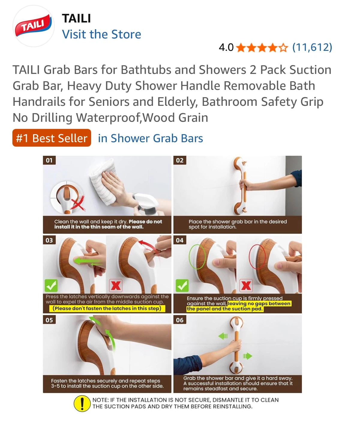 NEW-TAILI Shower Suction Grab Bar 16" 2 Pack - photo 5