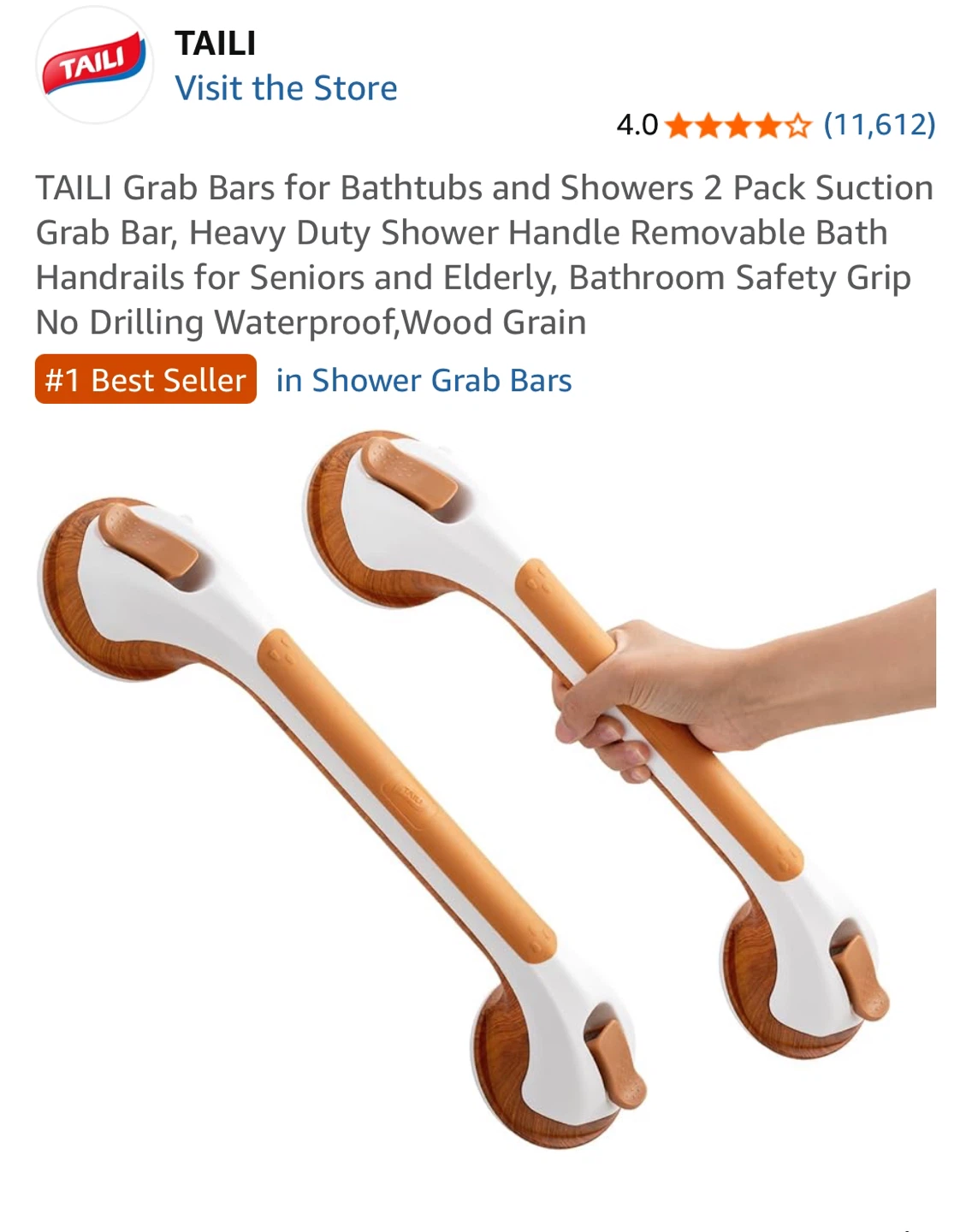 NEW-TAILI Shower Suction Grab Bar 16" 2 Pack