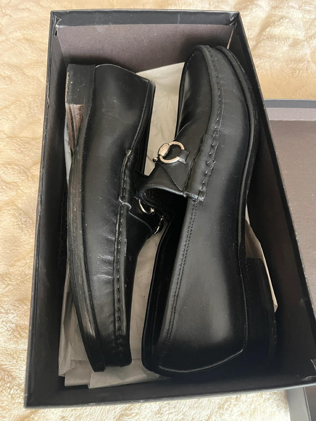 Gucci Black Leather Horsebit Loafers - Size 46 - photo 3