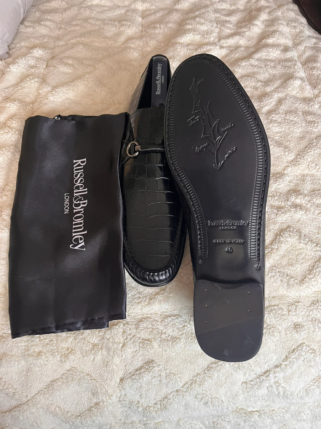 Russell & Bromley Black  Croc Embossed Loafers Size 46 - photo 2