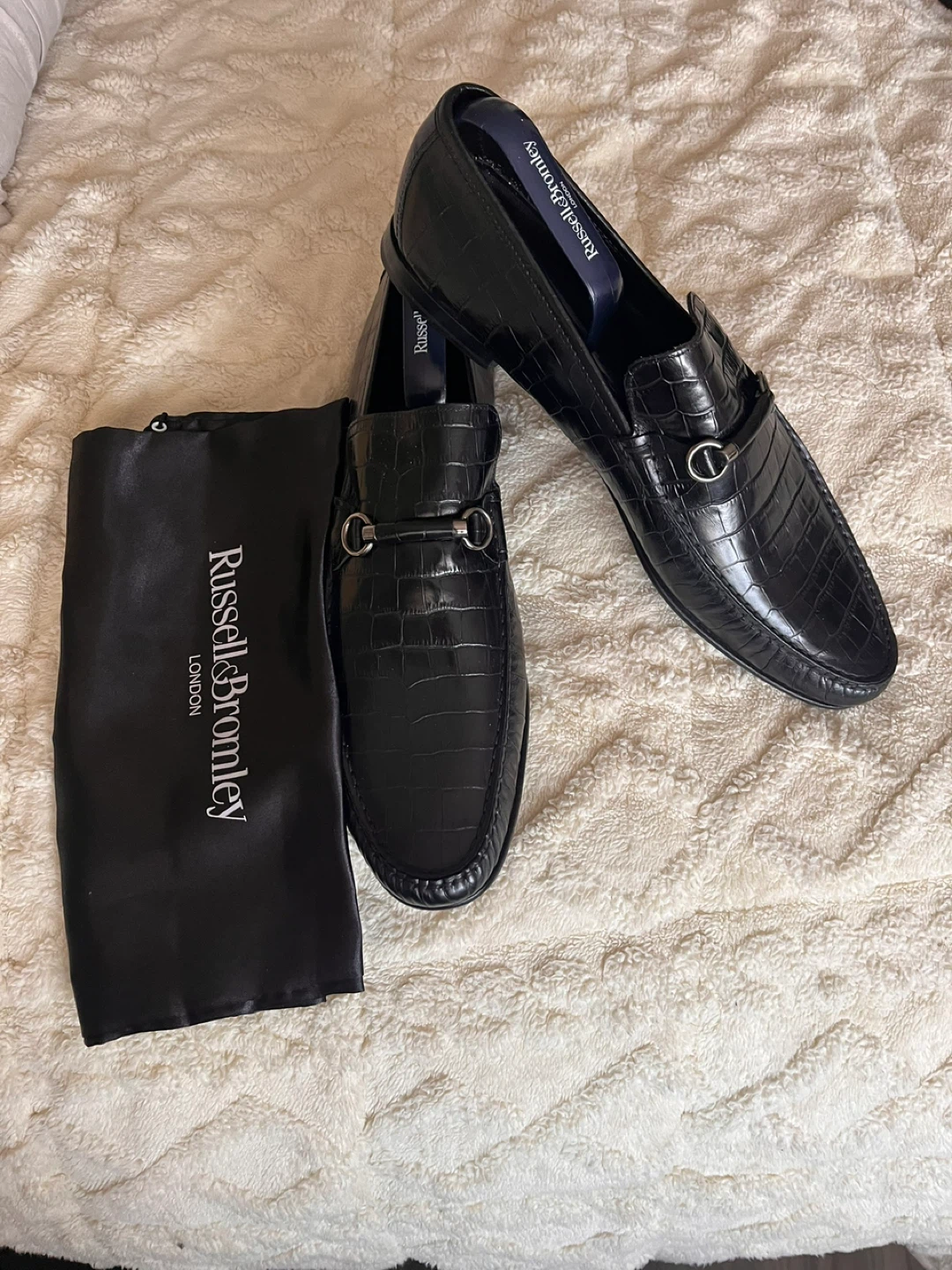 Russell & Bromley Black  Croc Embossed Loafers Size 46