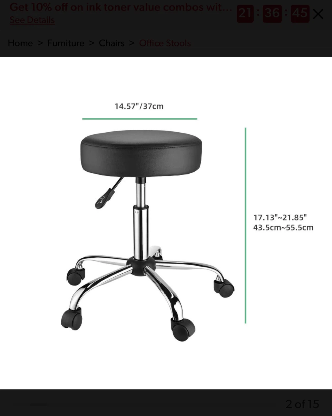 Adjustable Rolling Stool - Black - photo 4