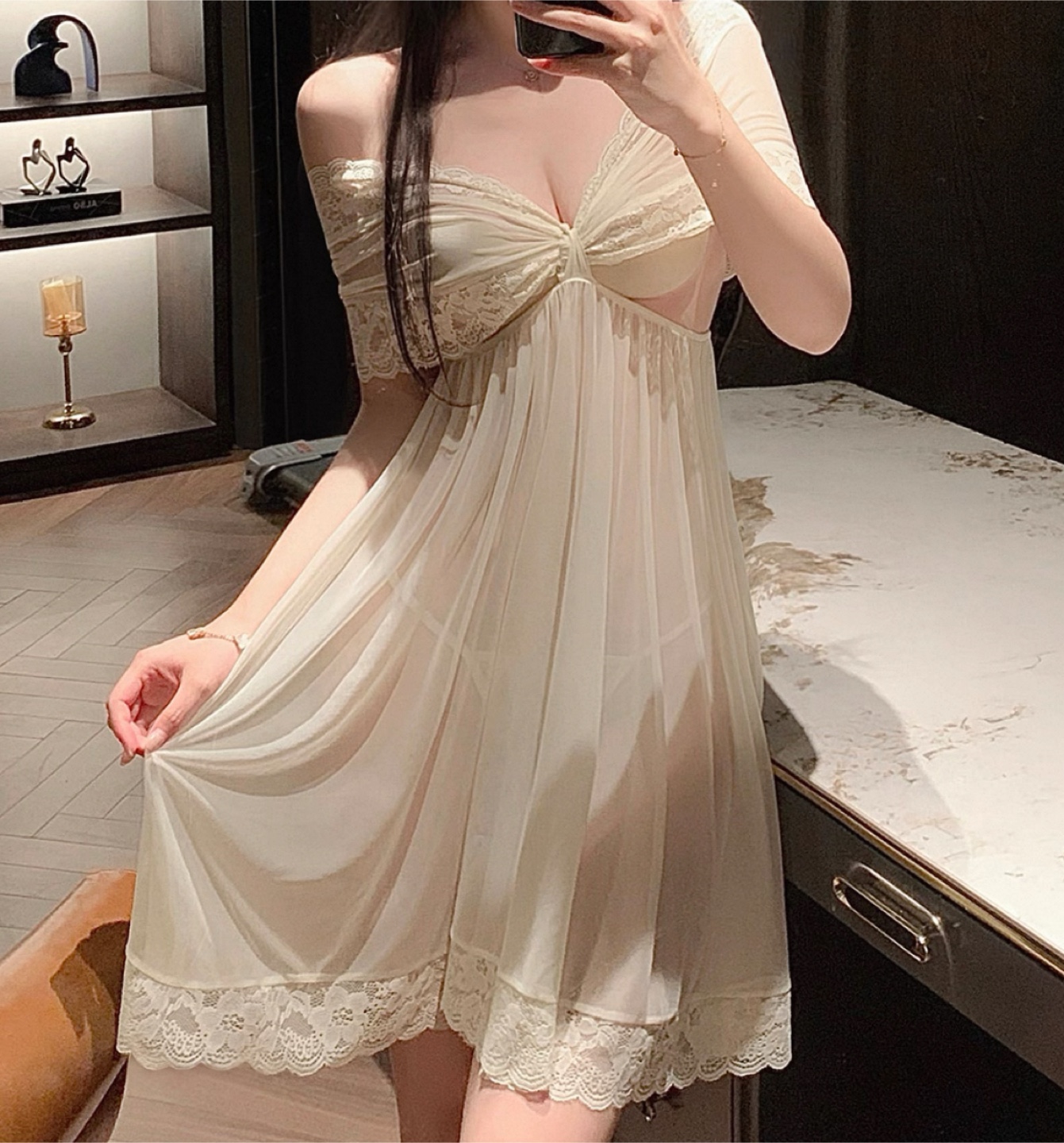 Sheer Lace Trim Babydoll Nightgown - photo 2