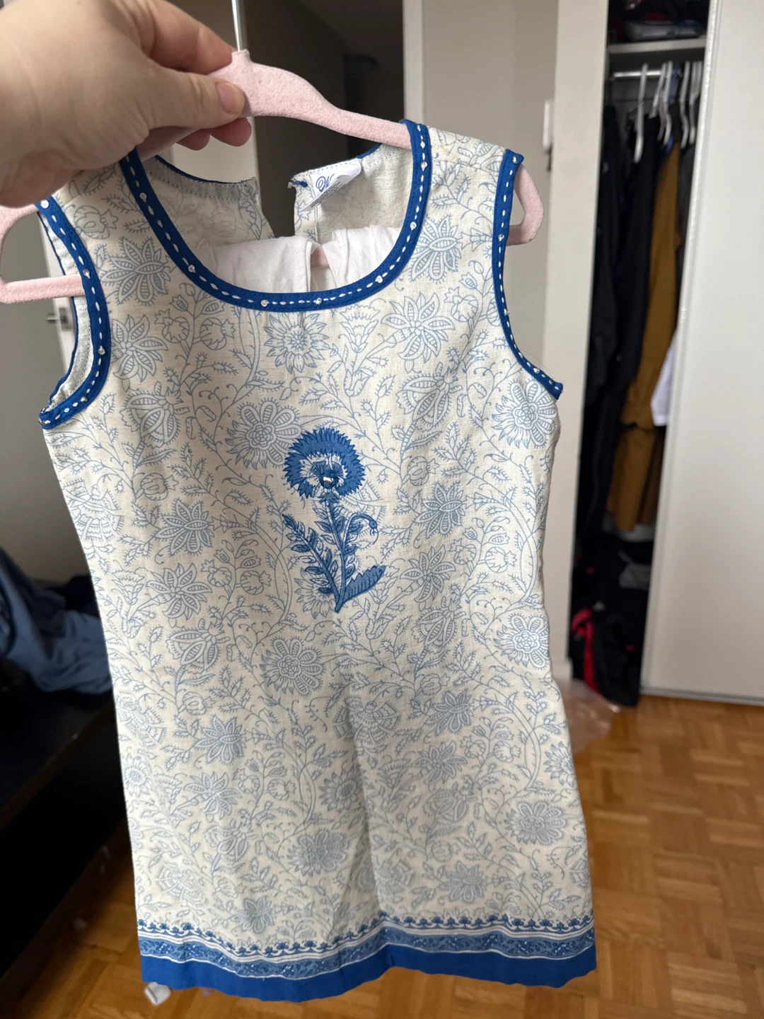 Blue and White Floral Dress with Matching Pants