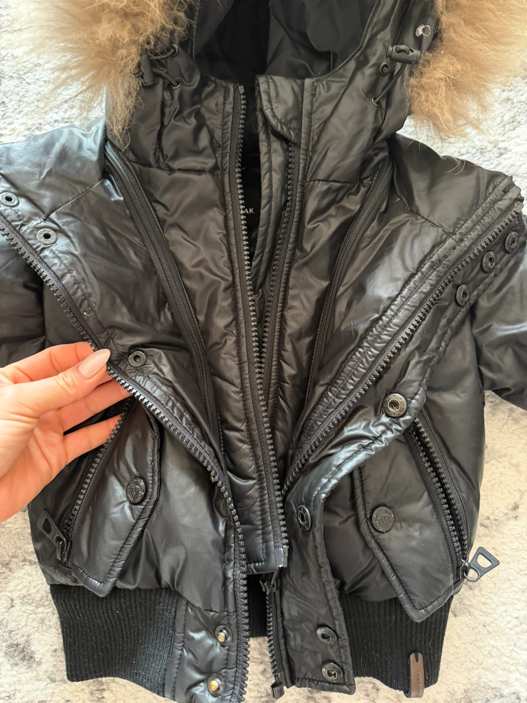 RUDSAK Black Down Puffer Winter Jacket with Fur Hood Size 12 - photo 2