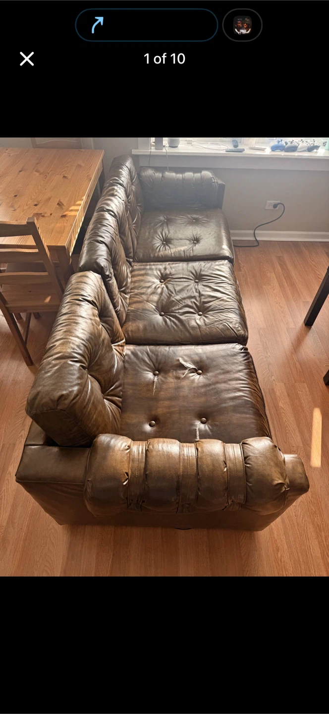 Brown Tufted Leather Sofa used $20 firm - photo 2