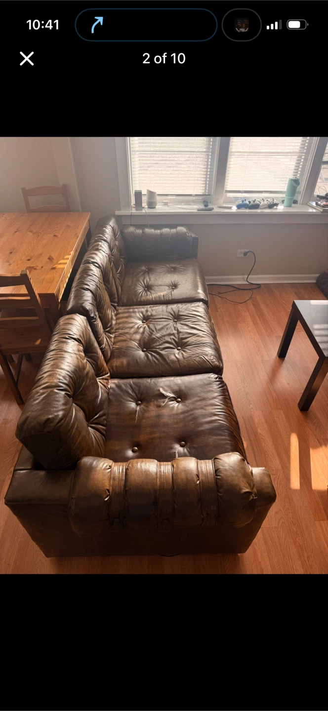 Brown Tufted Leather Sofa used $20 firm - photo 3
