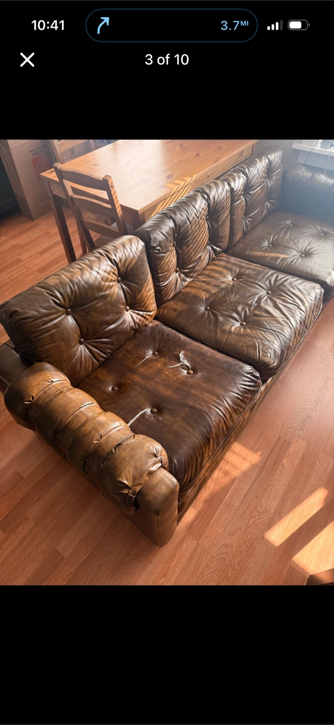 Brown Tufted Leather Sofa used $20 firm - photo 4
