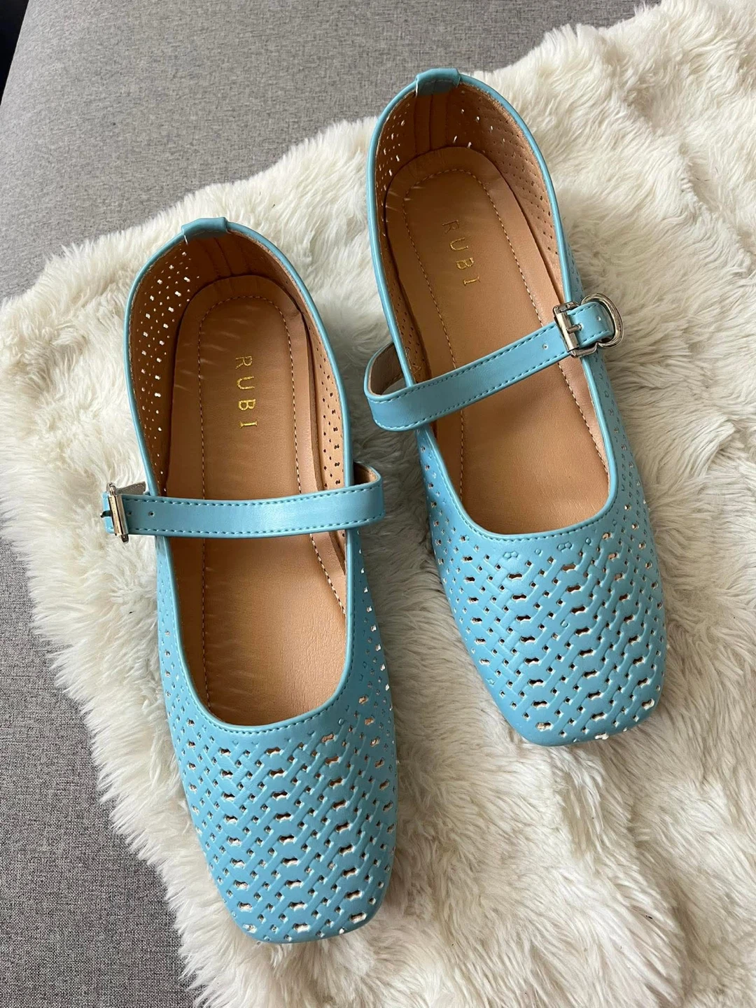 Rubi Blue Mary Jane Flats with Buckle Strap