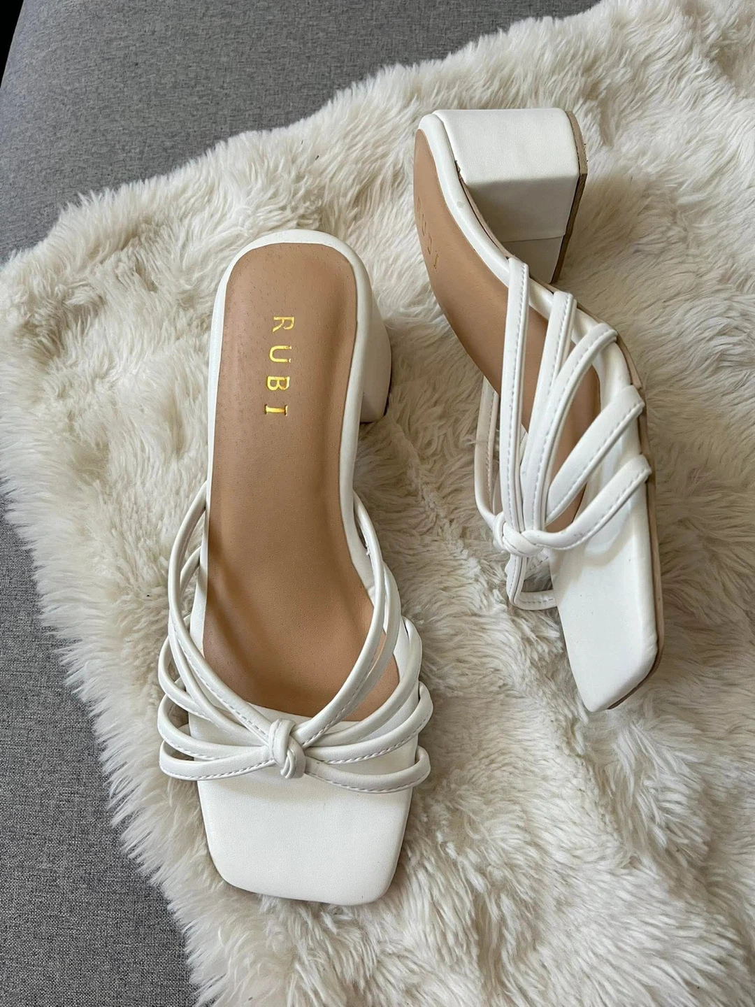 Rubi White Strappy Block Heel Sandals Women's Size