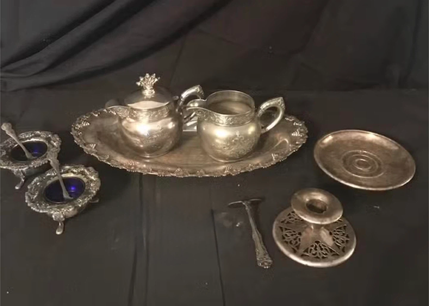 Silver Plated Sugar and Creamer Set with Tray