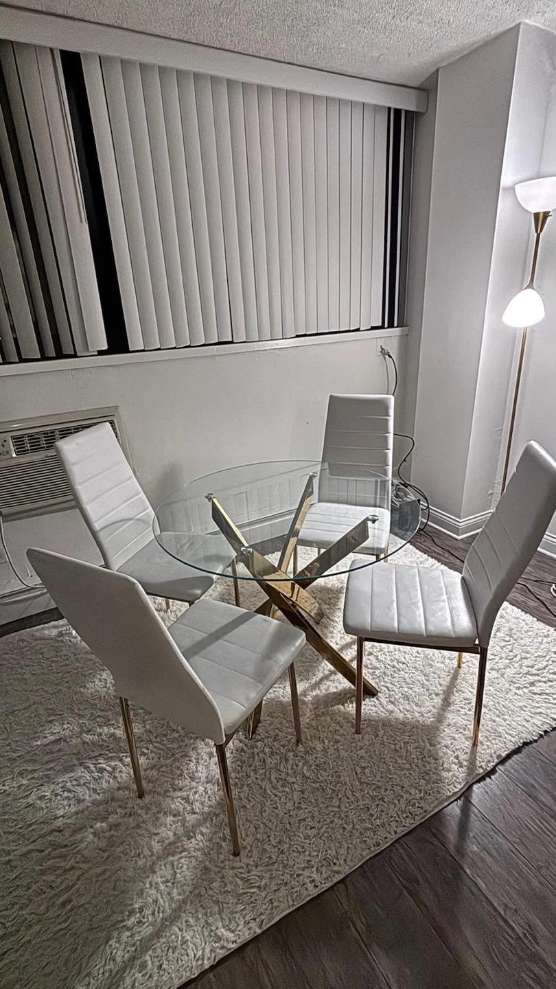 Glass Dining Table Set with 4 White Chairs