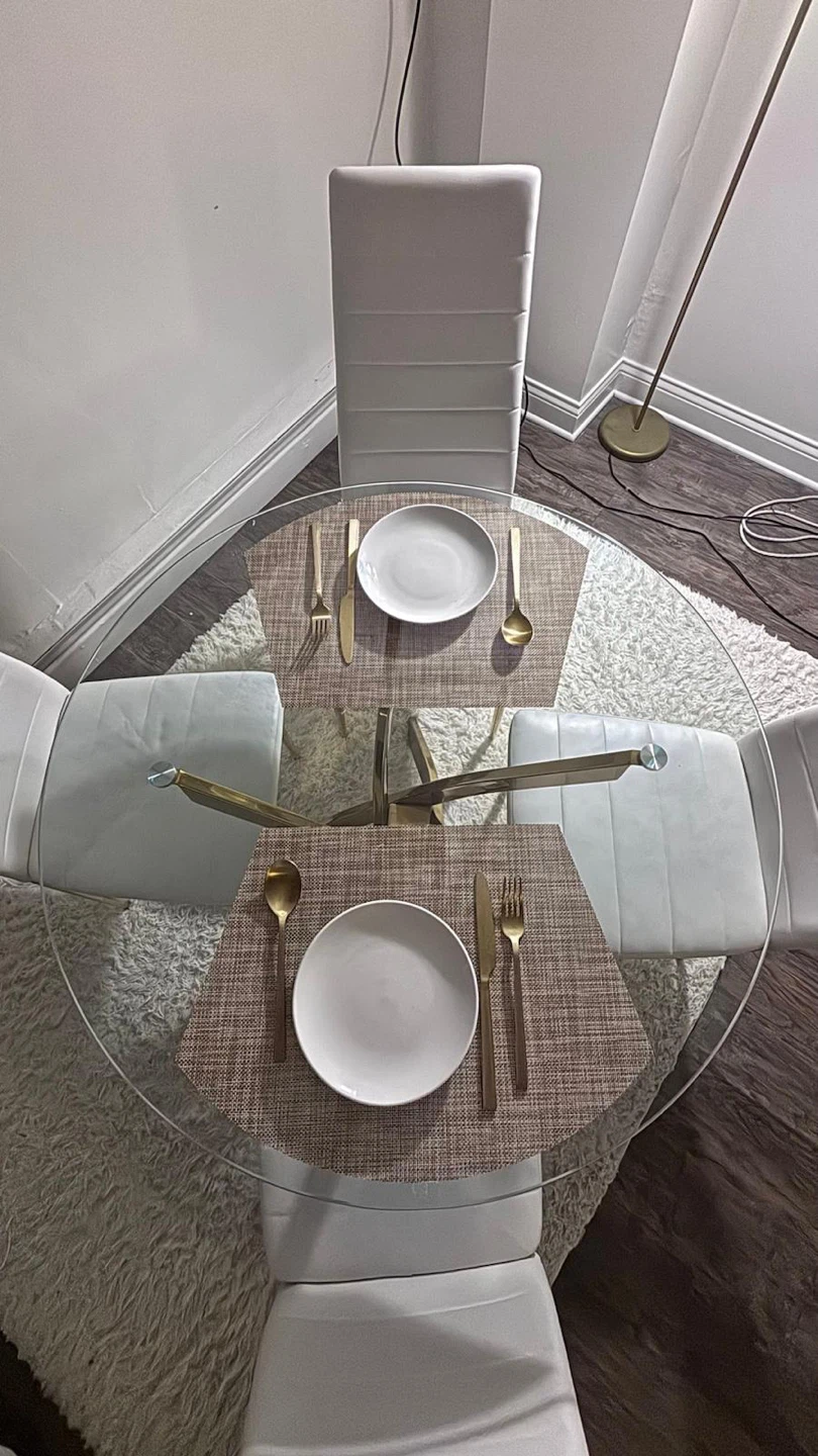 Glass Dining Table Set with 4 White Chairs - photo 2