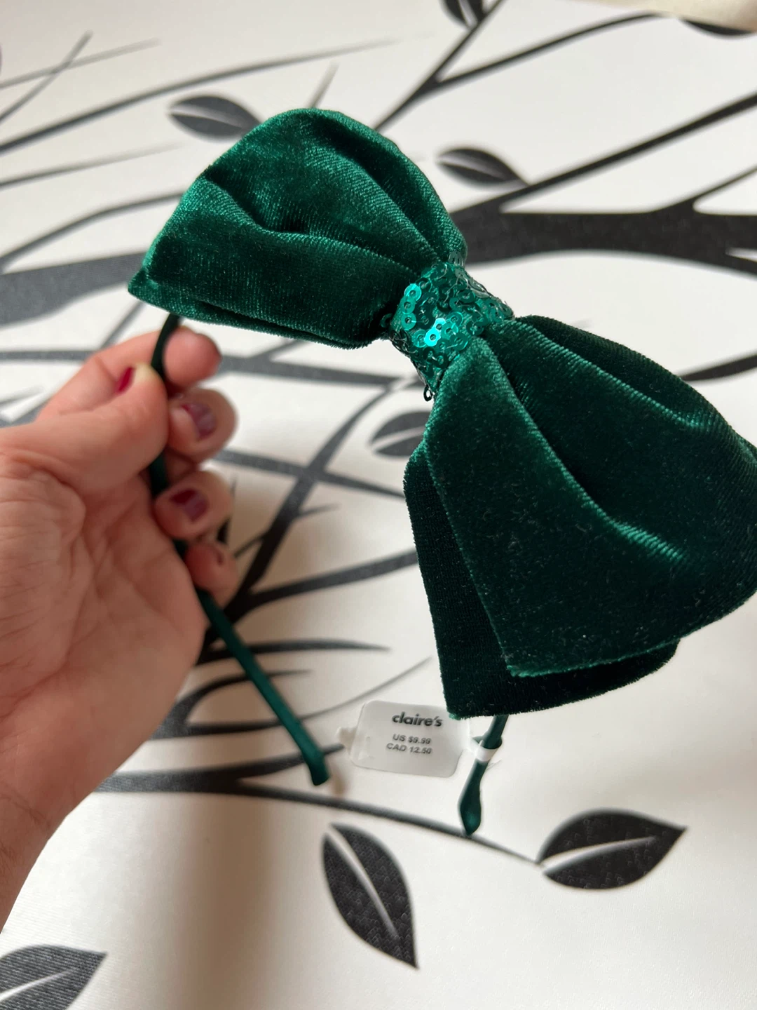 Claire's Green Velvet Bow Headband with Sequins
