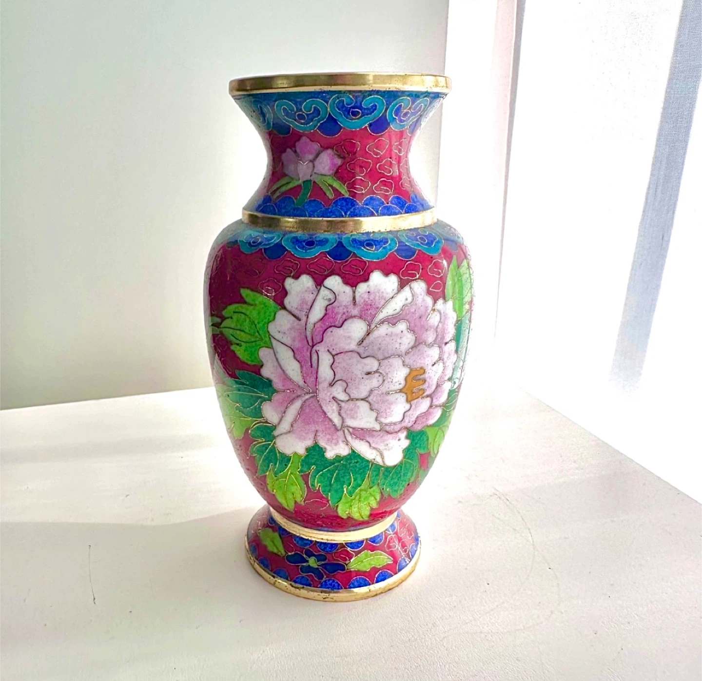 Cloisonné peony vase